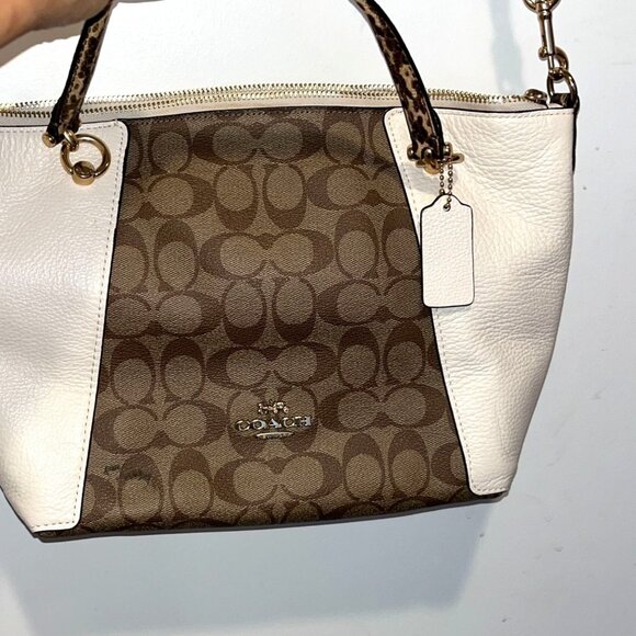 Coach Brown & White Signature Canvas & Leather Mini Tote Crossbody Bag With Adju - Picture 8 of 16